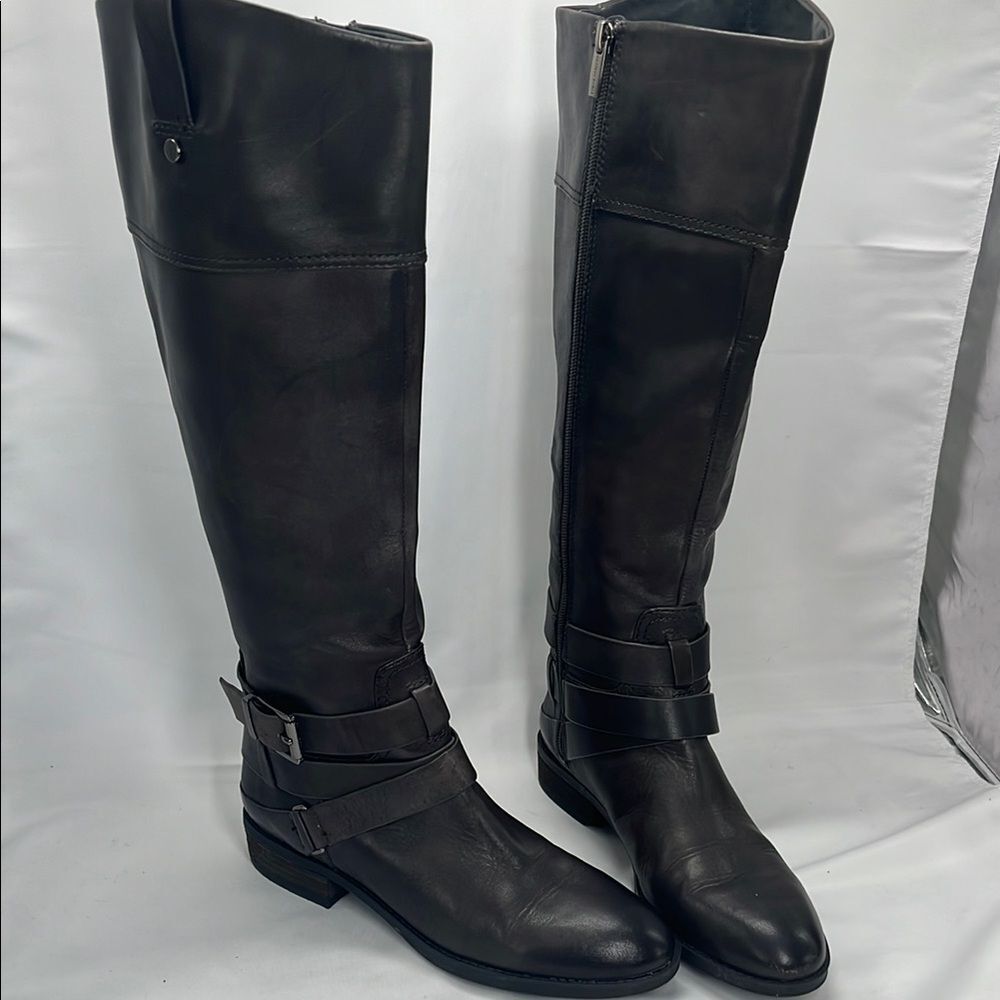 Dark Brown Leather Vince Camuto Strapy Boots
